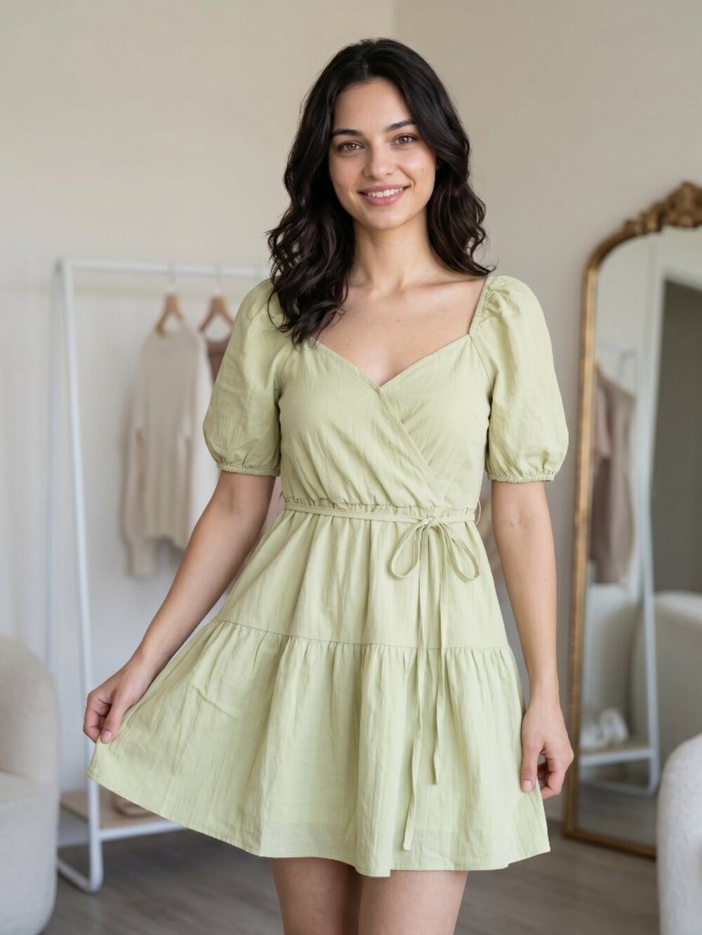 Green Summer Lace-Up Dress